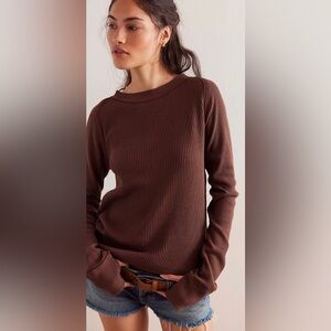 We The Free Honey B Crew Neck Waffle Knit Thermal Top